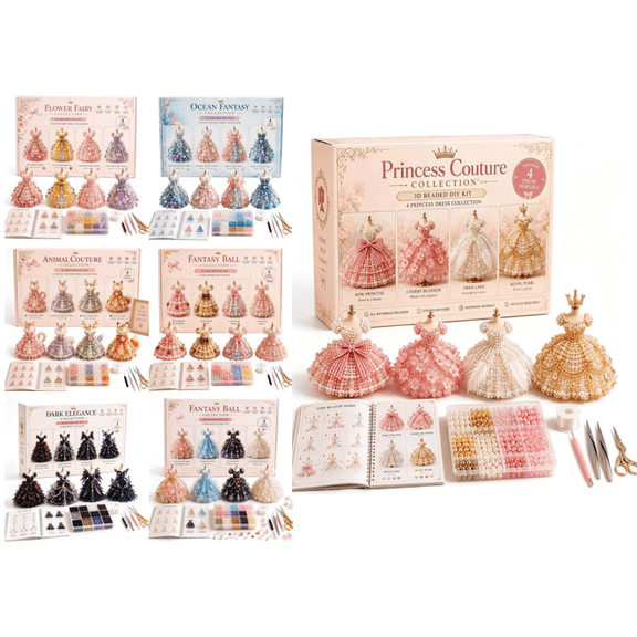 Magical Dress Worlds — 3D Beaded DIY Collection, Tiny 3D Beaded Magical Dress Worlds 3D DIY Kit, 28 Miniature Fantasy Dresses, Princess Fairy Ocean Gothic Cute Collections for Crafting, Gifts