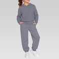 thumbnail image 2 of GiLiling Boys Girls School Sweatsuits Set, Athletic 2-Piece Outfit, Preppy Hoodie and Sweatpants, Plain Tracksuit Clothing Sets (Dark Gray, 6-7 Years), 2 of 6