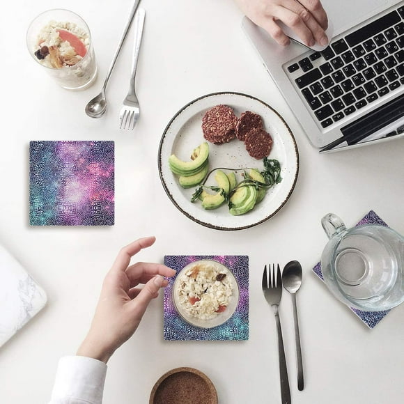 POGLIP Starry Sky Cosmic Galaxy Set of 6 Coaster for Drinks, Absorbent Ceramic Stone Coasters Cup Mat with Cork Base for Home Kitchen Room Coffee Table Bar Decor