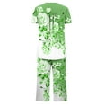 thumbnail image 4 of QUNYINEY Button Womens Pajama Set Floral Green 2 Piece Soft Short Sleeve Sleepwear and Capri Pants Round Neck Loungewear Sets Woman, 4 of 5