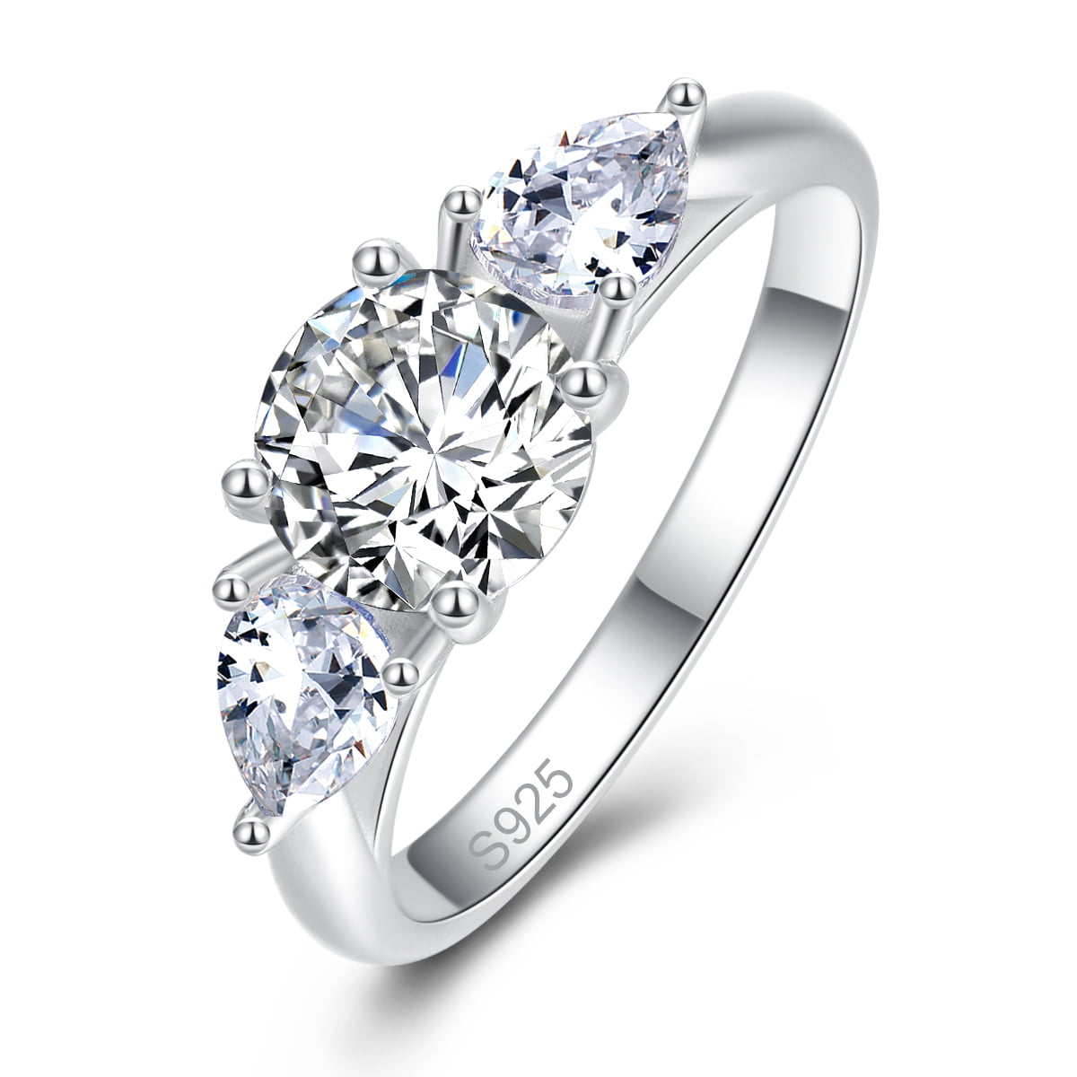 Retro Womens Three-Stones CZ 925 Silver Wedding Luxury Engagement Ring Size 5-10