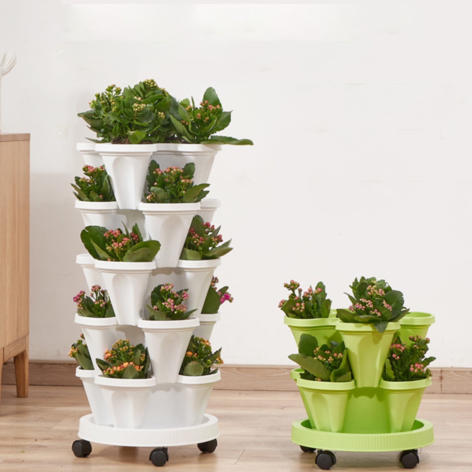 Garden Planter Indoor Stackable Strawberry Herb Flower Vegetable Pot Beige 