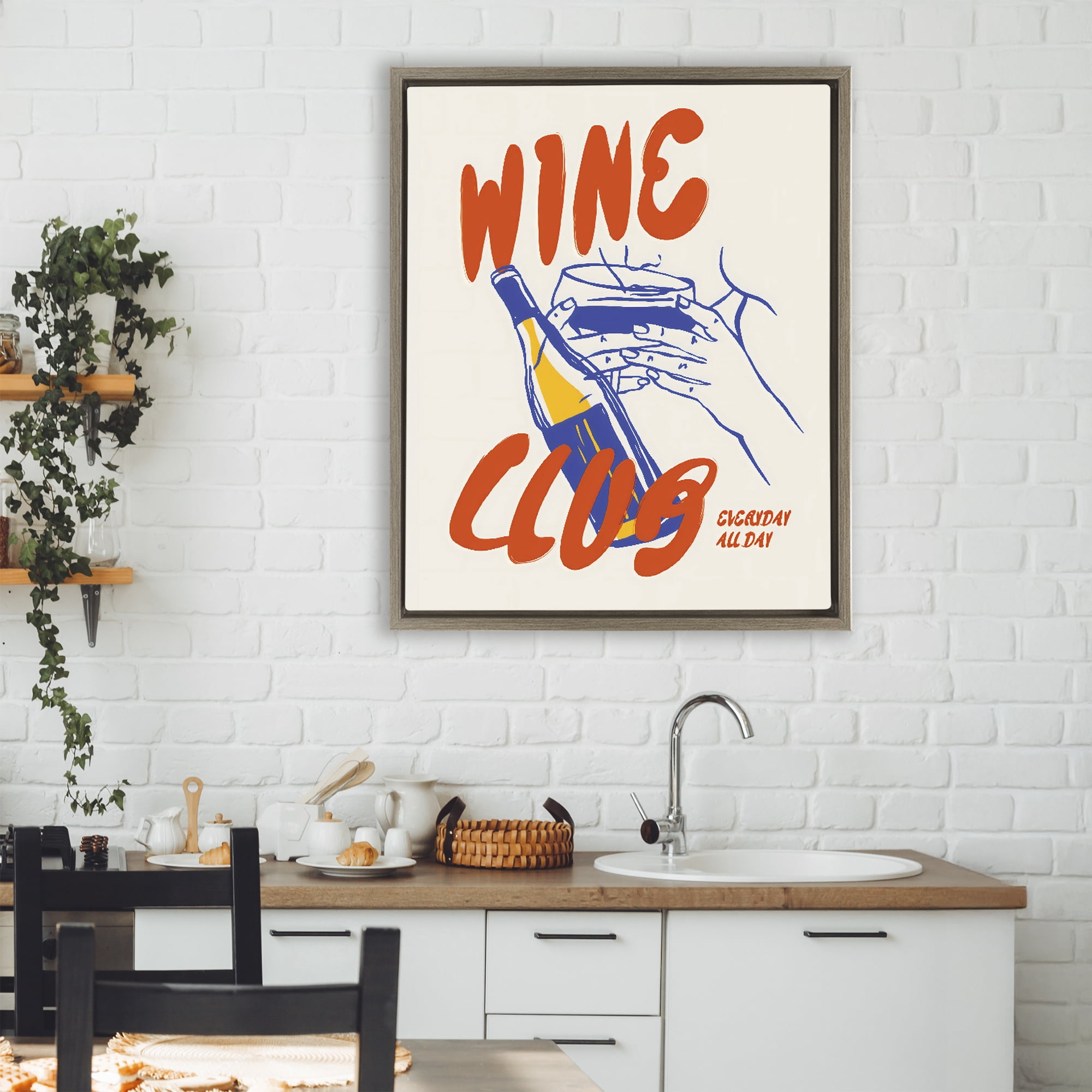 Stupell Industries Wine Club Every Day Brown Framed Floater Canvas Wall Art, design by The Prints Vibe