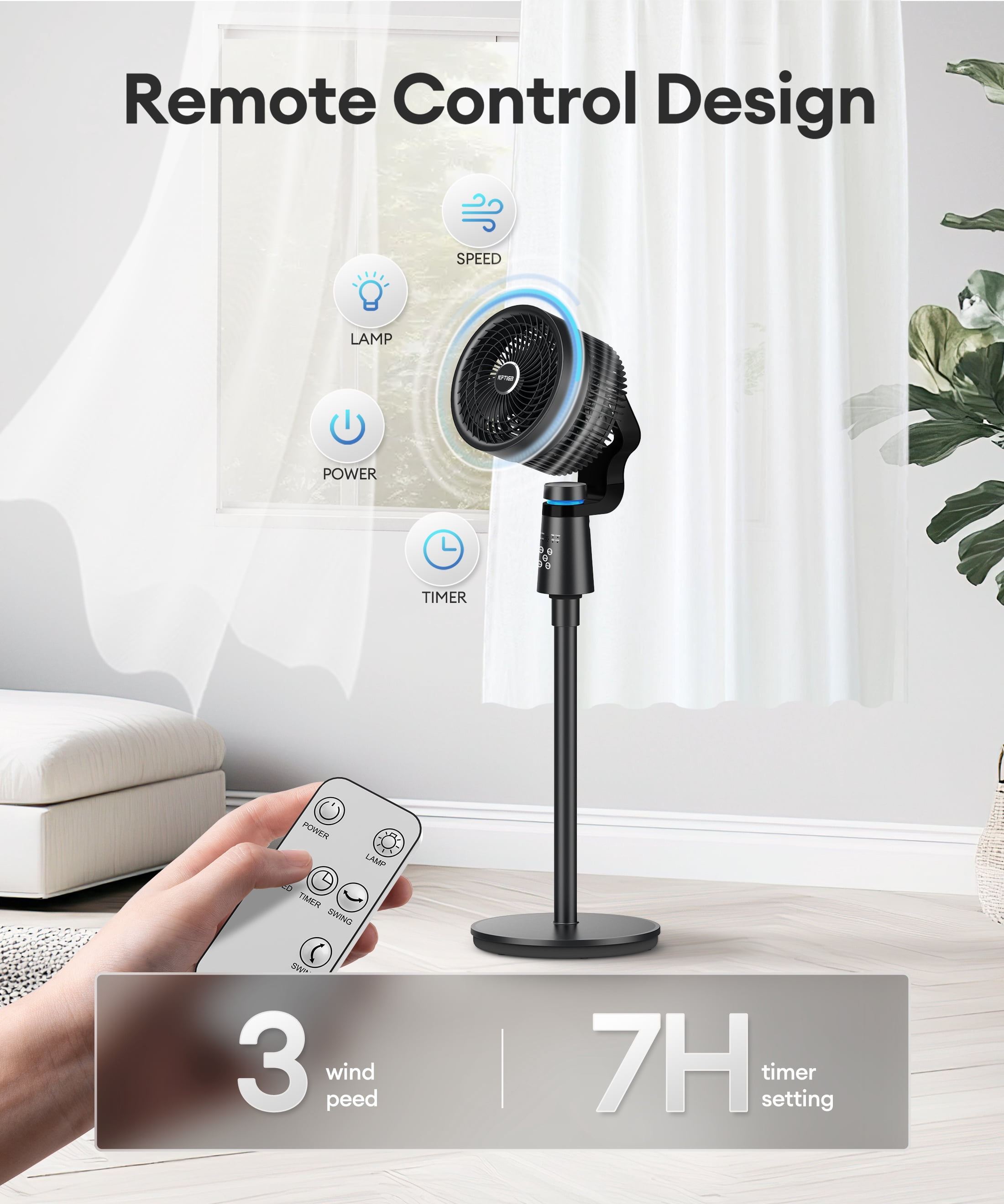 NFTIGB Pedestal Fans with Remote,75°+75° Oscillating Air Circulator Fan, 3 Speeds 3 Modes, 2025 New