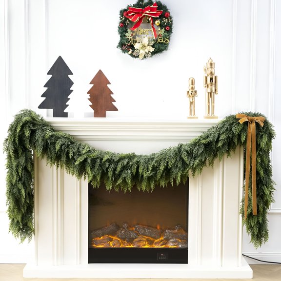 LAMIRO 6Ft Realistic Cedar Garland Premium Faux Christmas Greenery Garland with Real Touch Feel for Home Fireplace Mantle Indoor Outdoor Winter Decor