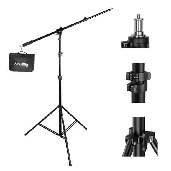 SmallRig 110"/9.2ft Photography Light Stand with Boom Arm, Heavy-Duty Aluminum Air-Cushioned Light Tripod Stand with 1/4" Screw for Softbox, Studio,