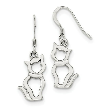 Shepherd Hook Earrings - Sterling Silver Polished Cat Shepherd Hook Earrings QE11947 (1.86 grams|35MM x 17MM)
