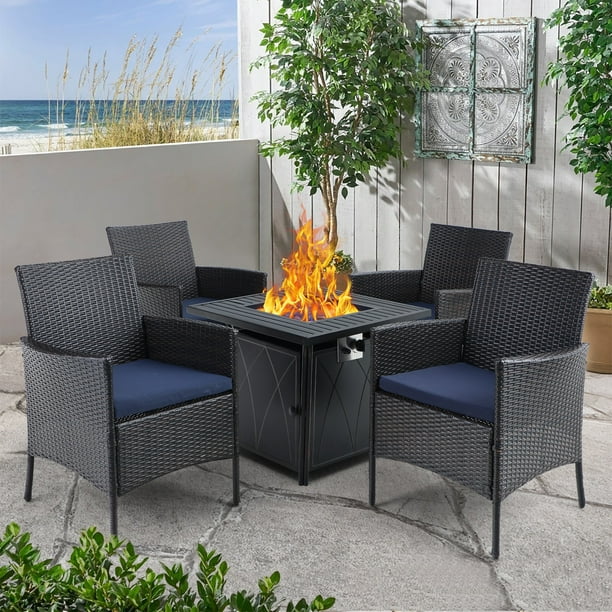 Mf Studio 28 Gas Fire Pit Table With 4, Rattan Garden Furniture With Built In Fire Pit