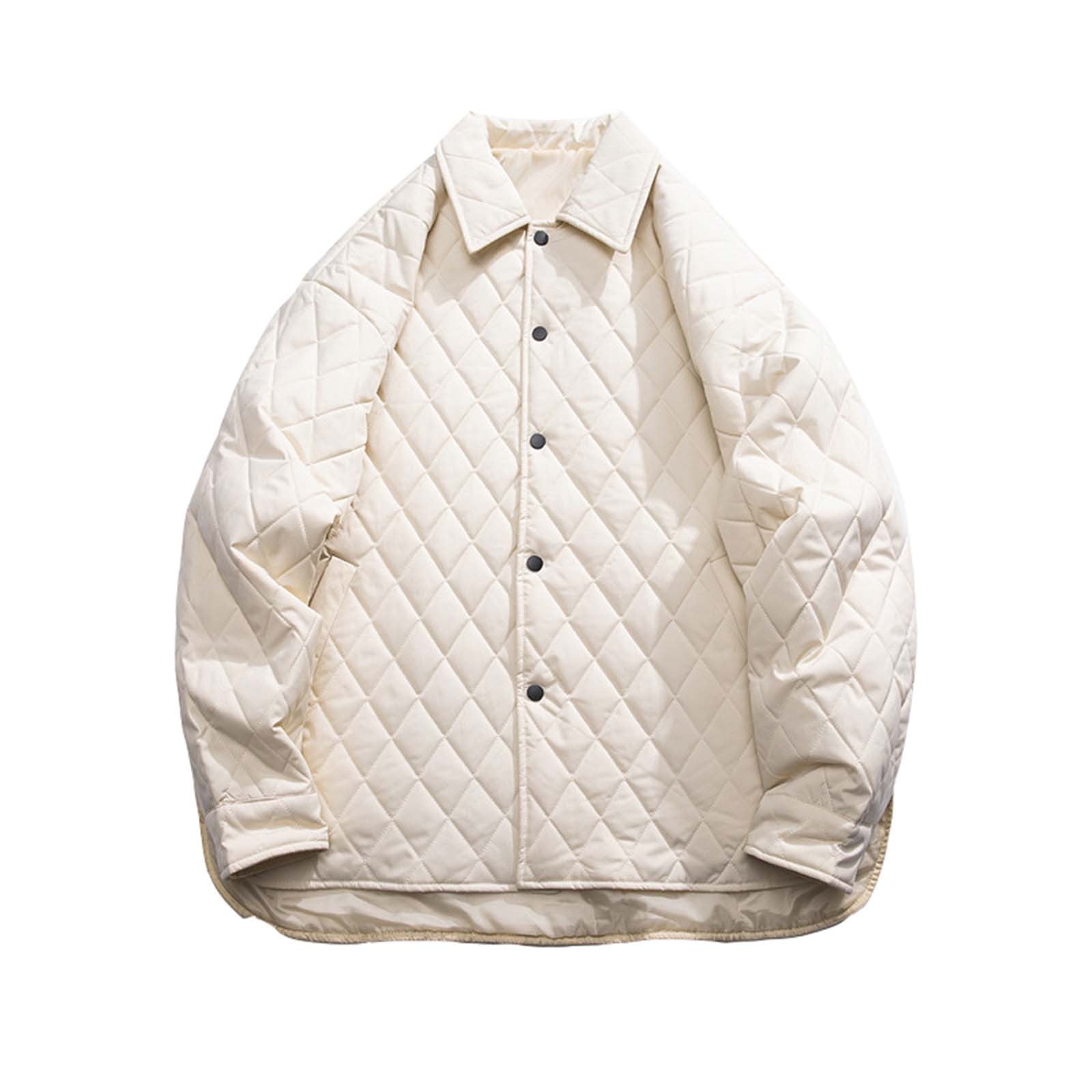 PMUYBHF Male Mens Jackets Fall 2024 Winter Diamond Shaped Checkered Coat Loose Jacket for Men Casual Fashion Coat Large Size L