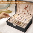 thumbnail image 3 of Jewelry Boxes for Women Girls 2 Layers leather Jewelry Organizer Case with Lock Storage Box Removable Tray for Necklace Earring Ring, 3 of 7