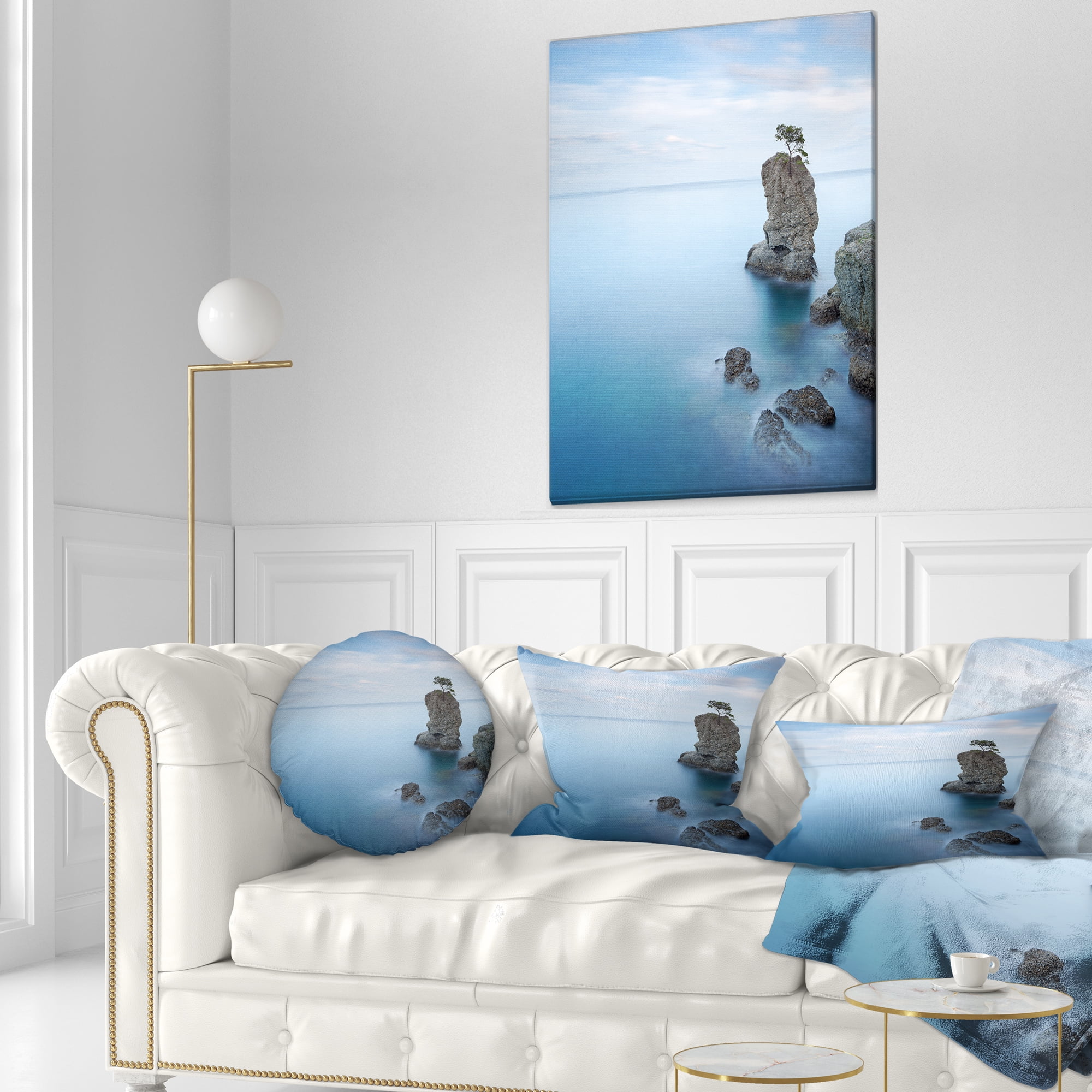 Designart Pine Tree Rock At Portofino Park - Beach Photo Throw Pillow - 12x20