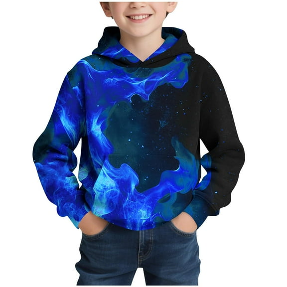 Ecqkame Boys Children's Color Block Hoodies Long Sleeved Casual Sports Hooded Sweatshirts Handsome Everyday Top 4-14 Years Blue 9 Year