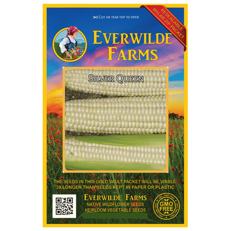 Everwilde Farms - 100 Silver Queen F1 Hybrid White Sweet Corn Seeds - Gold Vault Jumbo Bulk Seed (Best Time To Plant Corn In Georgia)