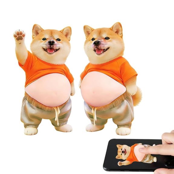 2pcs Dog Belly Sticker, Anti-Scratch Protection Corgi Stickers, 3D Soft Belly Pinch Toys, Silicone Sticker Protector for Car Door & Fridge Door