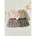 thumbnail image 4 of Michellecmm Toddler Girl 2 Piece Outfit Long Sleeve Shirt and Plaid Print Pleated Skirt Set for Baby Fall Cute Clothes, 4 of 9