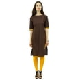 thumbnail image 2 of Phagun Indian Womens Solid Brown Kurti Cotton Tunic Regular Straight Kurta - 22, 2 of 7