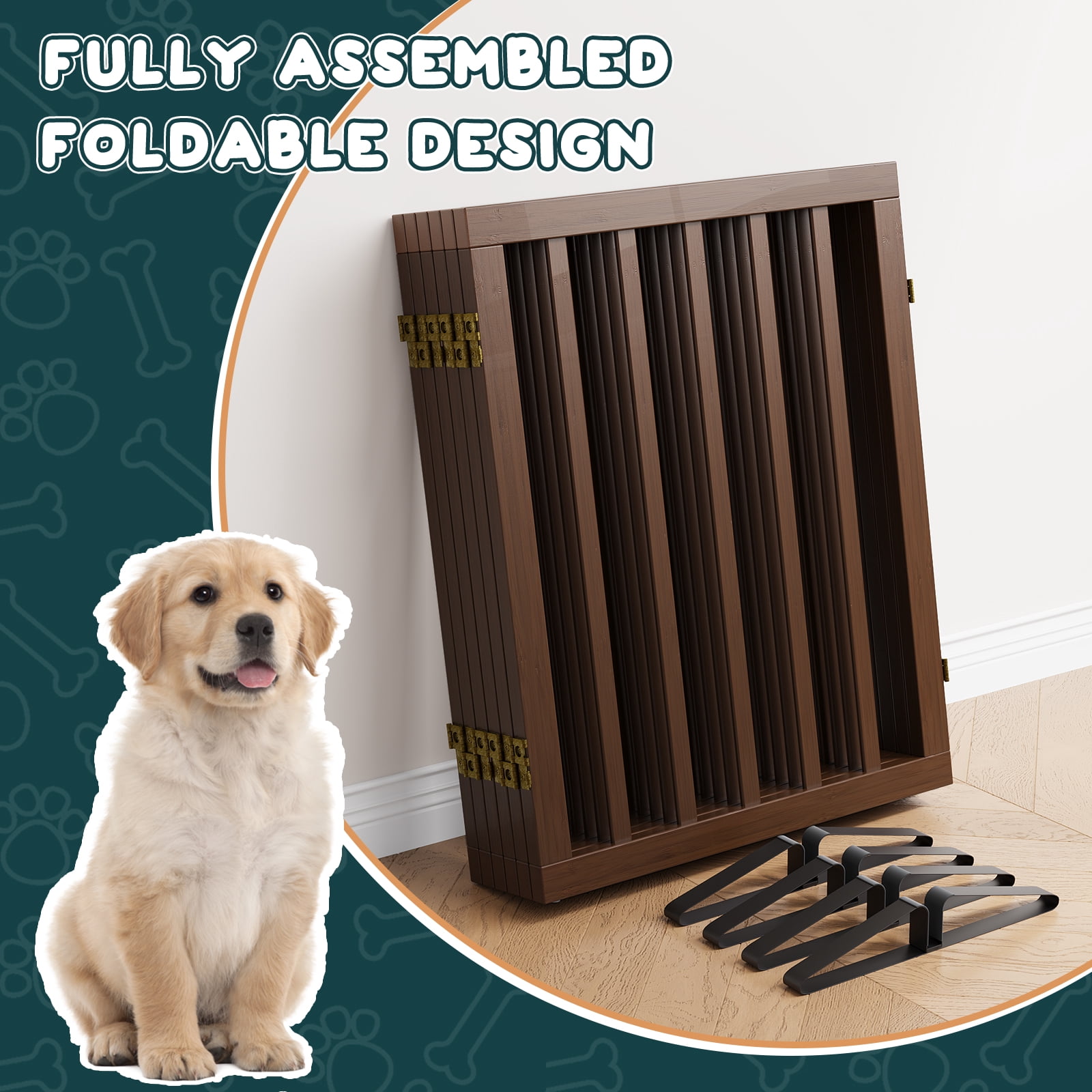 Algherohein Dog Gate for Inside,Bamboo Freestanding Pet Gate for Doorways,Indoor, 24" Espresso