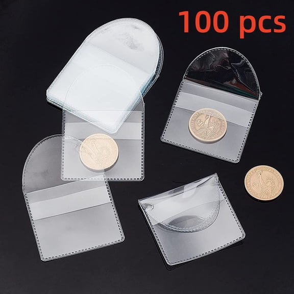 Vruelia 100Pcs Single Pocket Coin Flip, 2Inch Individual Clear Plastic Sleeves Holders Coin Holder Small Coin Sleeves