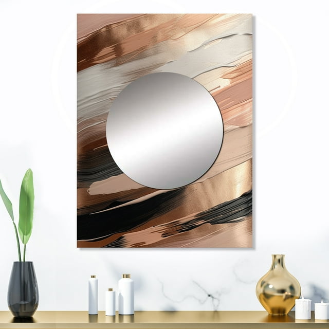 Designart "Contemporary Forms Rose Gold and Pink II" Abstract Mirror Wall Decor - Modern Gold Abstract Large Printed Mirror Wall Decor For Bedroom - 32" x 24" Inch