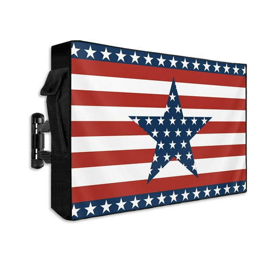 4th of July Star Outdoor TV Cover 40 to 43 Inch Weatherproof, Independence Day Striped 600D Oxford TV Covers with Waterproof Zipper, Outside Flat TV Screen Protector Size 40"W x 25"H x 4.5"D