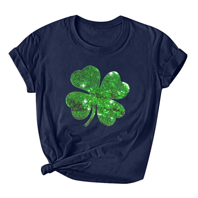 Besolor T-Shirts de la Saint-Patrick pour Femmes, Col Rond, Manches Courtes, T-Shirts Basiques, T-Shirts Graphiques Trèfle, Hauts de Festival