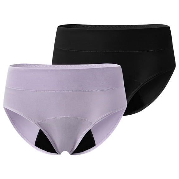 Women Mid‑Waist Reusable Period Underwear,Heavy Flow Leak‑Proof Menstrual Panties,Soft Breathable Absorbent Sanitary Briefs,2‑Pack Solid Color Underwear for Teen Girls Beige L