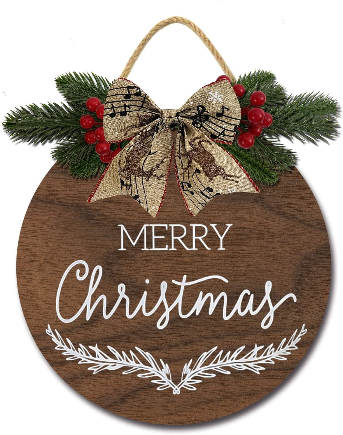 Eveokoki 12" Christmas Sign, Merry Xmas Decorations Wreath Sign for ...