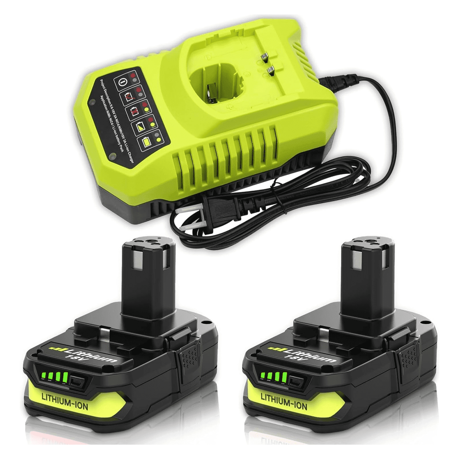 2-Pack 18V 3.6Ah Li-ion Battery & Charger Combo for Ryobi 18V P102 P103 P105 P108 P191 P122 Power Tools