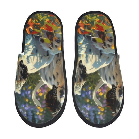 Balery Sunflower Field Spotted Dog Slient Indoor Furry Fleece Comfort House Shoes Soft Non-Slip Home Shoes Cotton slippers House Slippers-- Medium