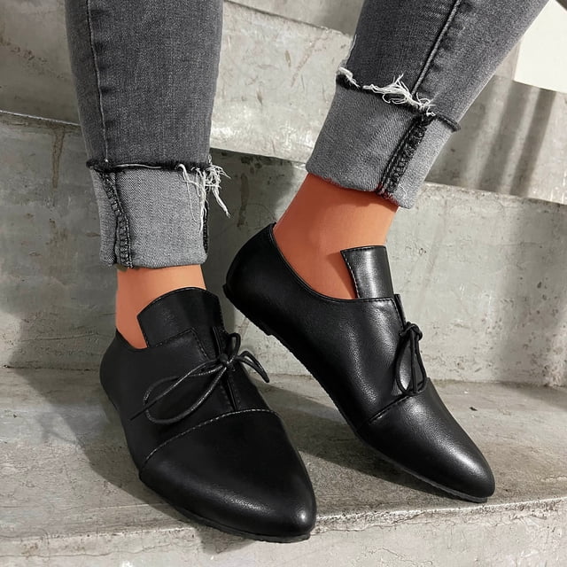 Zapatos casuales cómodos de vendaje con punta en punta para mujer Zapatos individuales de tacón bajo cómodos y sólidos Wmkox8yii FOPL1750