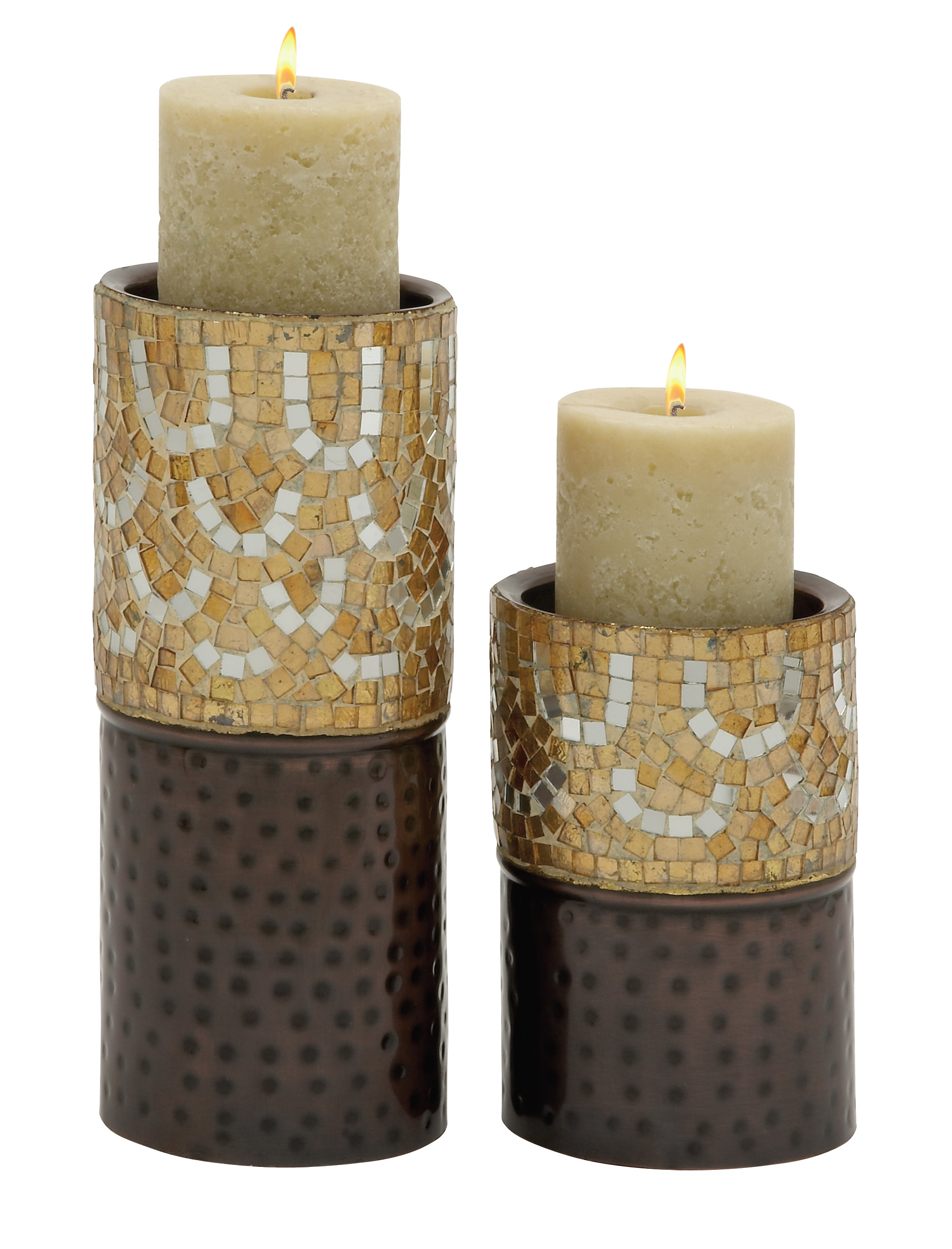 Charming Set Of Two Metal Mosaic Candle Holder