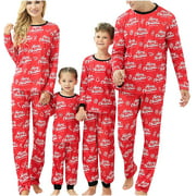 Christmas Pajamas Sets for Family Green Xmas Sleepwear Cute Santa Claus Print Long Sleeve Pjs Holiday Nightwear