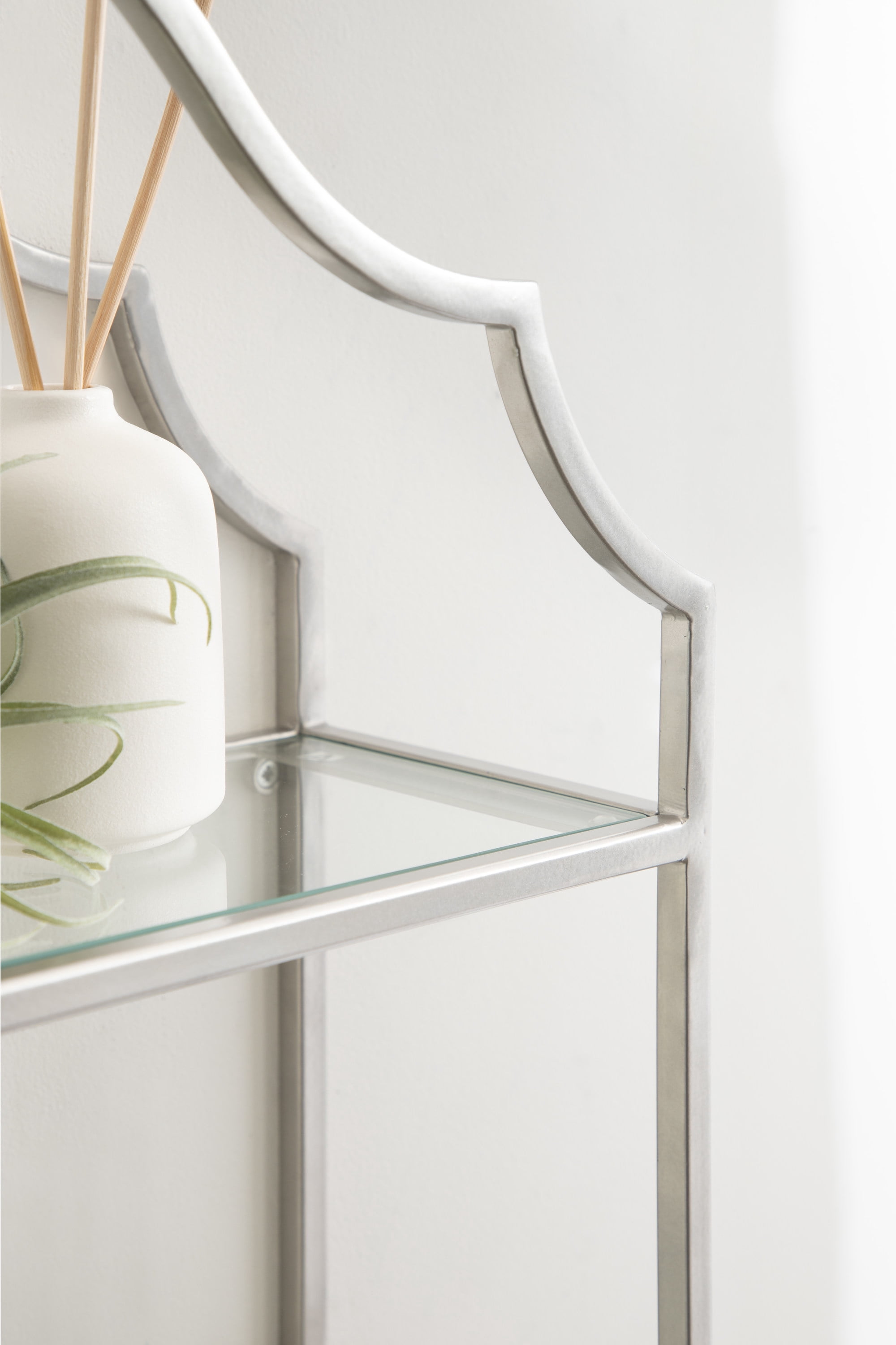 Kate and Laurel Leanna Three-Tiered Wall Shelf, 20 x 32, Silver, Decorative Floating Shelf Storage and Wall Organizer for Bathroom Over Toilet Storage or Display