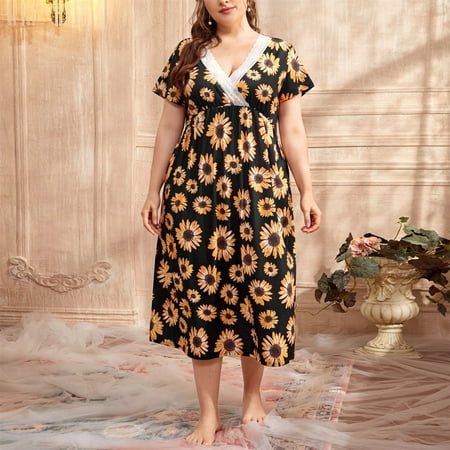 Yuwull Women Plus Size Silk Satin Nightgown Sexy Lace Chemise Lingerie Long Sleepdress for Ladies Sleepwear Slip Negligee On Clearance
