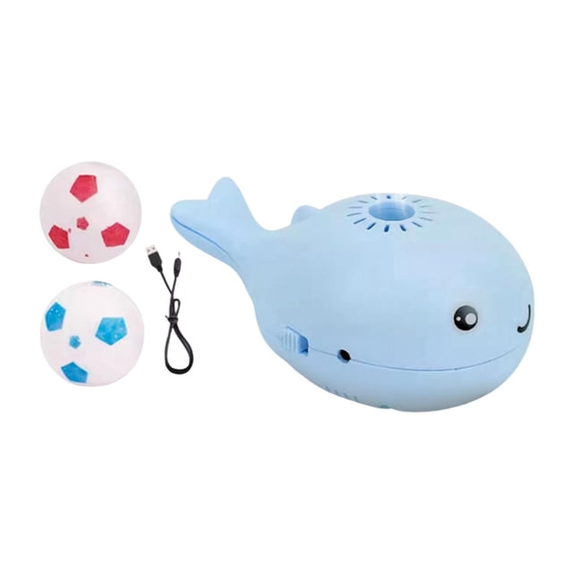 Juguete flotante de fútbol para gatos con forma de ballena, recargable por USB, ligero y multifuncional, de 11 x 7 x 5 cm, para niños, con 2 pelotas Azul
