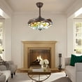 thumbnail image 4 of 42” Tiffany Style Retractable Ceiling Fan with LED Chandelier, 3-Color Change, Remote Control, 3 Speed Settings, Modern Acrylic & Copper Design for Bedroom and Living Room, 4 of 11