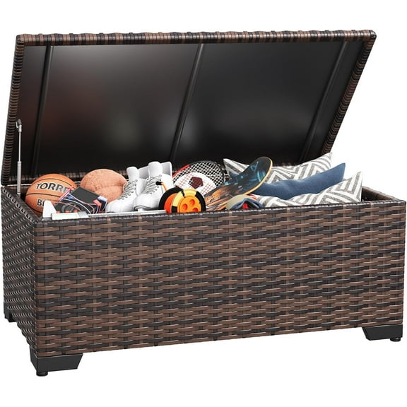 ZALIX Outdoor Storage Table Patio Furniture All Weather Patio Table Wicker Coffee Table with Waterproof Side Table (Brown)