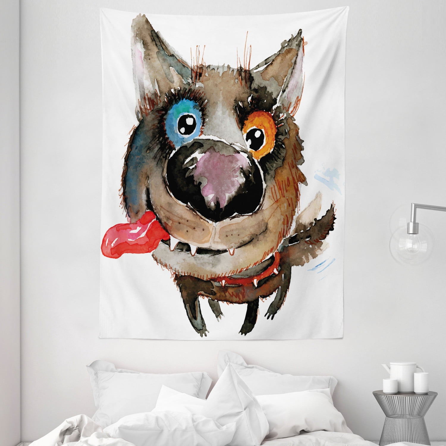 Animal Tapestry, Funny Dog Puppy Smiling Best Companion Happy Creature