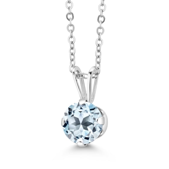 Gem Stone King 925 Sterling Silver Sky Blue Topaz Pendant Necklace for Women (1.00 Cttw, Gemstone November Birthstone, Round 6MM, with 18 inch Chain)