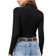 thumbnail image 5 of QQAMB Women's Mock Turtleneck Long Sleeve Shirts Ribbed Knit Lightweight Pullover Sweater Stretch Fitted Thermal Top Black S, 5 of 6