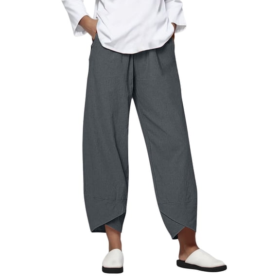 Women's Pants, Solid Elastic Loose Casual Pants, Daily Bottoms With Convenient Side Pockets