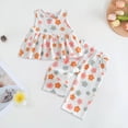 thumbnail image 2 of Sgkm Girls Summer Outfits Round Neck Sleeveless Top Wide Leg Pants Set with Colorful Floral Printed Baby Girl Clothes White 3-4 Years, 2 of 4