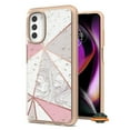 thumbnail image 2 of For Apple iPhone 14 Pro Max (6.7") Pattern Design Bling Glitter Shockproof Hybrid TPU Frame and Hard Back Slim Phone Case Cover by Xpression - Marble Pink, 2 of 7