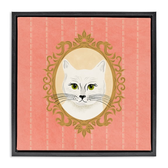 Stupell Industries Victorian White Cat Portrait Black Floating Frame Canvas Art, 18 x 18, by Carrie Cantwell