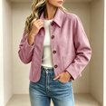 thumbnail image 5 of Wensltd Women Cropped Collar Button Front Long Sleeve Jacket Front Pockets Casual Outerwear Tops, 5 of 8