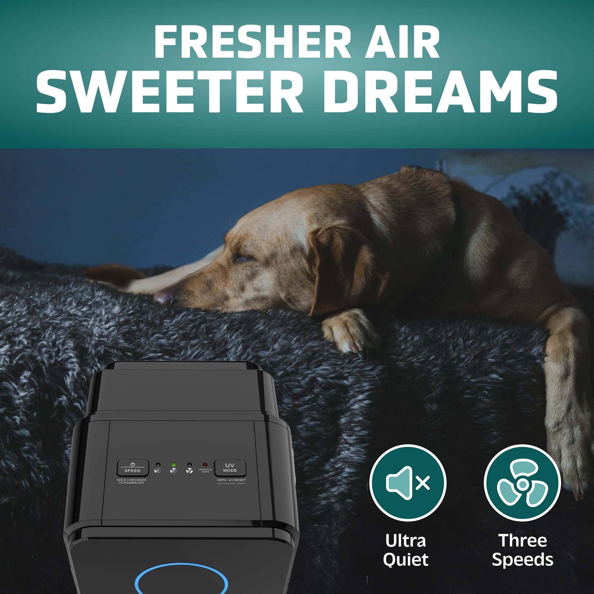 GermGuardian 743 Sq. ft. HEPA Pet Pure Filter Air Purifier with UV-C, Black, AC4300BPTCA