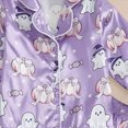 thumbnail image 4 of CAUYDY Toddler Girls Halloween Pajamas Fuzzy Trim Button Down Cute Pumpkin Ghost Print Long Sleeve Shirt Elastic Pants 2 Piece Satin Pajama Set(L101-Purple,18-24 M), 4 of 4