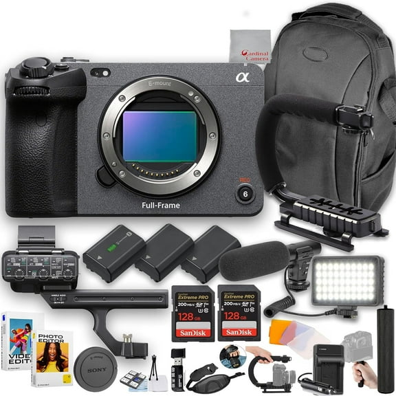 Sony FX3A Full-Frame Cinema Camera | 10.2MP | 256GB Memory   Microphone   LED Video Light   Spare Batteries   U-Grip   Hand Grip   More (Pro Bundle)