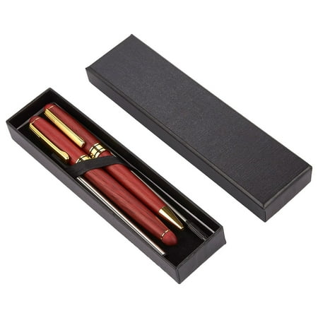 Pen Gift Set - Set of 2 Rosewood Luxury Ballpoint Pens for Personal, Executive Use, Red with Gold