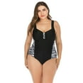 thumbnail image 1 of Wide Shoulder Straps Pads Backless Women Monokini Plus Size Patchwork Color One-piece Bikini Beachwear, 1 of 7